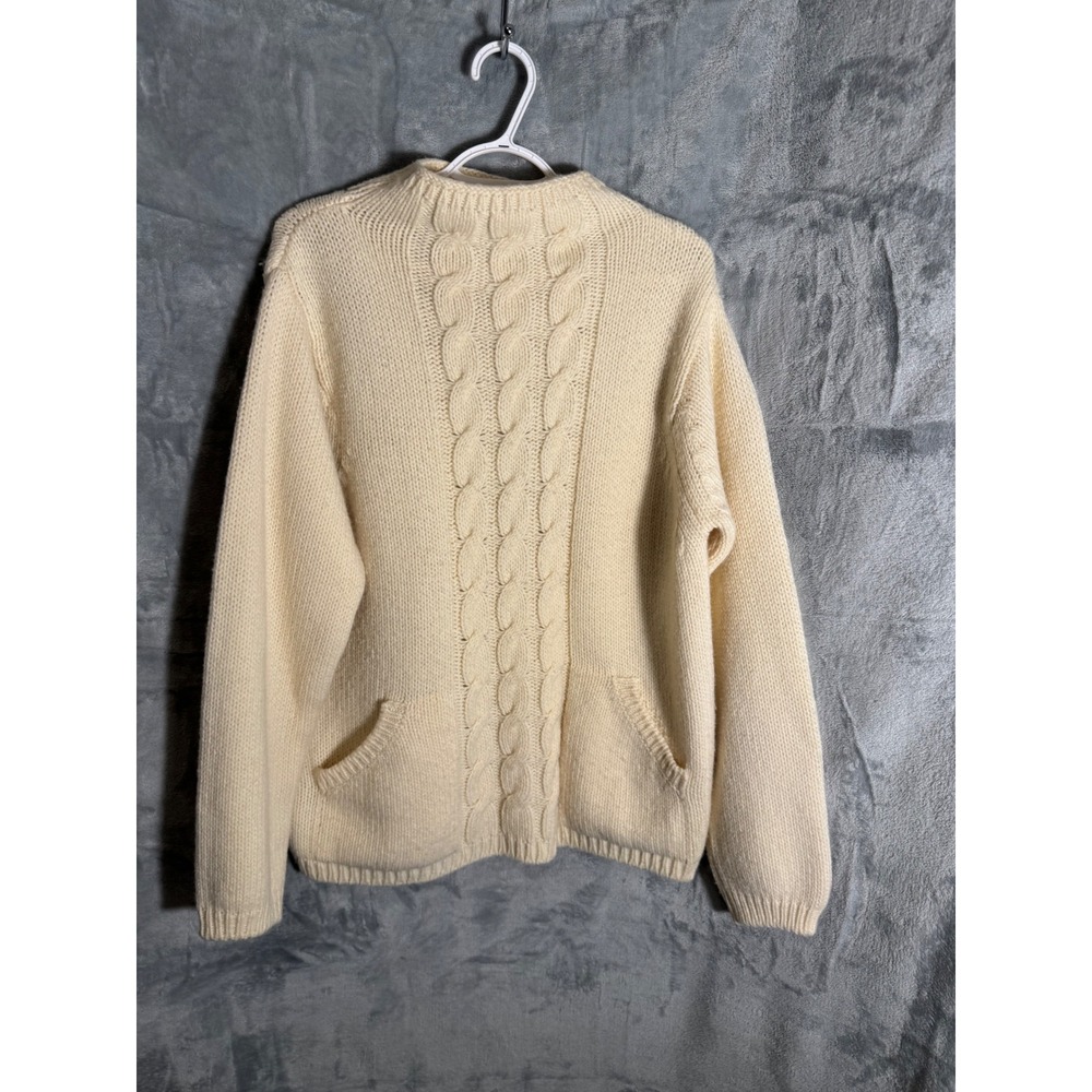 Laura Ashley Vintage Wool Blend Cable Knit Sweater Ivory Made in UK XL pockets